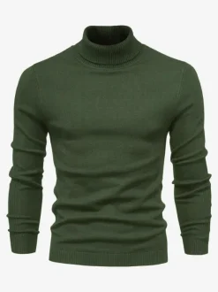 Men's Sweaters Men's Pullover Knitwear High Collar Winter Light Sky Blue Khaki