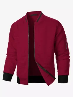 Men’s Sweatshirt Solid Color Zip-Up Jacket With Stand Collar