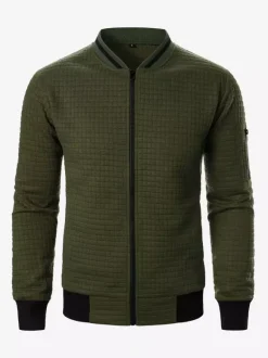 Men’s Sweatshirt Solid Color Zip-Up Jacket With Stand Collar