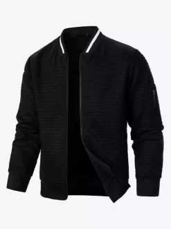 Men’s Sweatshirt Solid Color Zip-Up Jacket With Stand Collar