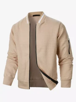 Men’s Sweatshirt Solid Color Zip-Up Jacket With Stand Collar