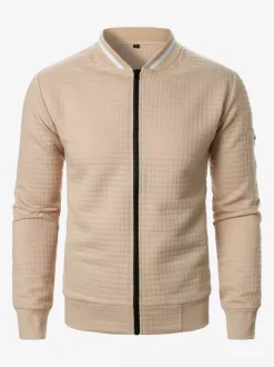 Men’s Sweatshirt Solid Color Zip-Up Jacket With Stand Collar