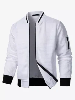 Men’s Sweatshirt Solid Color Zip-Up Jacket With Stand Collar