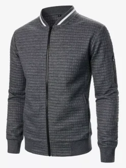 Men’s Sweatshirt Solid Color Zip-Up Jacket With Stand Collar