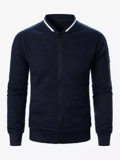 Men’s Sweatshirt Solid Color Zip-Up Jacket With Stand Collar