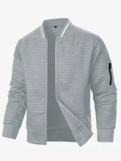 Men’s Sweatshirt Solid Color Zip-Up Jacket With Stand Collar