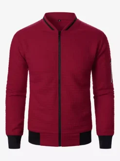 Men’s Sweatshirt Solid Color Zip-Up Jacket With Stand Collar