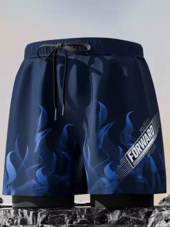 Men's Swim Jammers Anti-Embarrassment Swimming Trunks Double Layer Quick Dry Plus Size Swimwear Gear Full Set For Adults