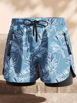Men's Swim Jammers Anti-Embarrassment Swimming Trunks Double Layer Quick Dry Plus Size Swimwear Gear Full Set For Adults