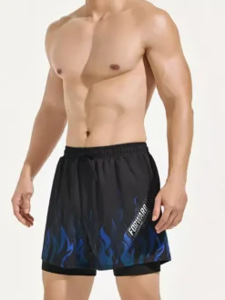 Men's Swim Jammers Anti-Embarrassment Swimming Trunks Double Layer Quick Dry Plus Size Swimwear Gear Full Set For Adults