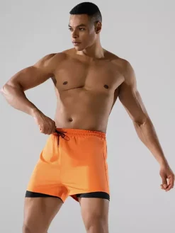 Men’s Swim Trunks Boxer Style Double-Layer Loose Fit Quick-Dry Plus Size Beach Wear