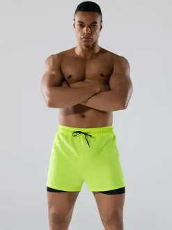 Men’s Swim Trunks Boxer Style Double-Layer Loose Fit Quick-Dry Plus Size Beach Wear