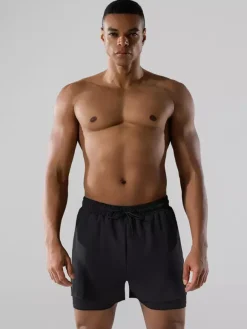 Men’s Swim Trunks Boxer Style Double-Layer Loose Fit Quick-Dry Plus Size Beach Wear