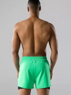 Men’s Swim Trunks Boxer Style Double-Layer Loose Fit Quick-Dry Plus Size Beach Wear