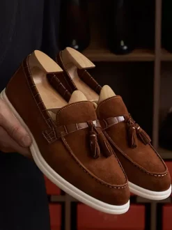 Mens Tassel Loafer Artwork Round Toe Suede Leather Prom Wedding Shoes