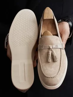 Mens Tassel Loafer Artwork Round Toe Suede Leather Prom Wedding Shoes