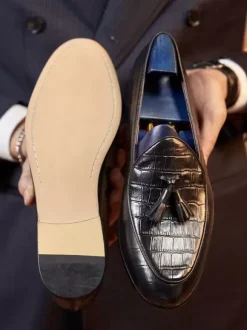 Mens Tassel Loafer Artwork Round Toe Leather Shoes Brogue Derby Formal Wedding Shoes