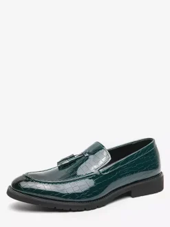 Mens Tassel Loafer Leather Stone Pattern Slip-On Penny Shoes Fashion Pointed Toe Comfortable Low Top Non-Slip Dress Shoes For Wedding Party Formal