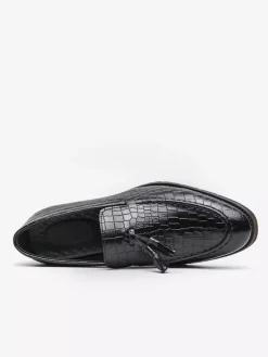 Mens Tassel Loafer Leather Stone Pattern Slip-On Penny Shoes Fashion Pointed Toe Comfortable Low Top Non-Slip Dress Shoes For Wedding Party Formal