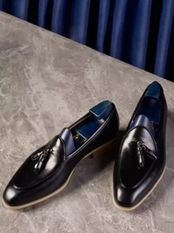 Mens Tassel Loafer Round Toe Cowhide Prom Homecoming Wedding Shoes