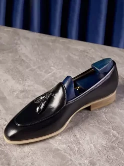 Mens Tassel Loafer Round Toe Cowhide Prom Homecoming Wedding Shoes