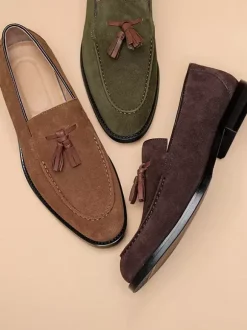 Mens Tassel Loafer Shoes Round Toe Prom Homecoming Wedding Shoes