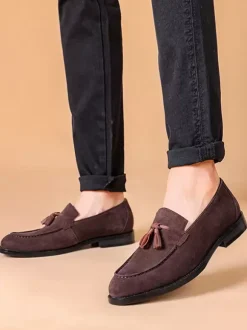 Mens Tassel Loafer Shoes Round Toe Prom Homecoming Wedding Shoes