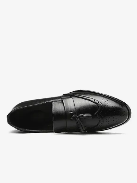 Mens Tassel Loafers Leather Wingtip Pattern Formal Shoes Slip-On Pointed Toe Penny Shoes