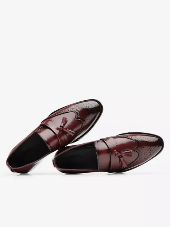 Mens Tassel Loafers Leather Wingtip Pattern Formal Shoes Slip-On Pointed Toe Penny Shoes