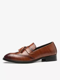 Mens Tassel Loafers Leather Wingtip Pattern Formal Shoes Slip-On Pointed Toe Penny Shoes
