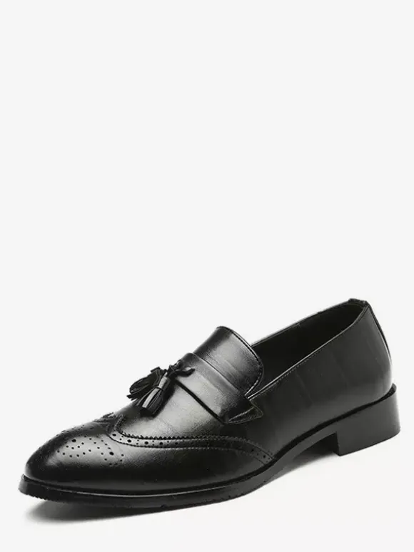 Mens Tassel Loafers Leather Wingtip Pattern Formal Shoes Slip-On Pointed Toe Penny Shoes