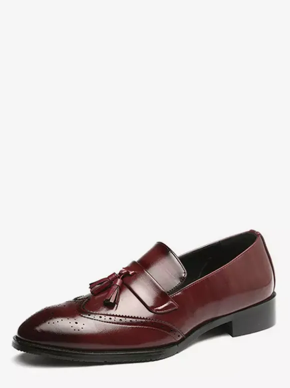 Mens Tassel Loafers Leather Wingtip Pattern Formal Shoes Slip-On Pointed Toe Penny Shoes
