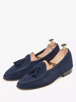 Mens Tassel loafer Slip-on Suede Moccasins Spike low heels Light Brown Prom Shoes