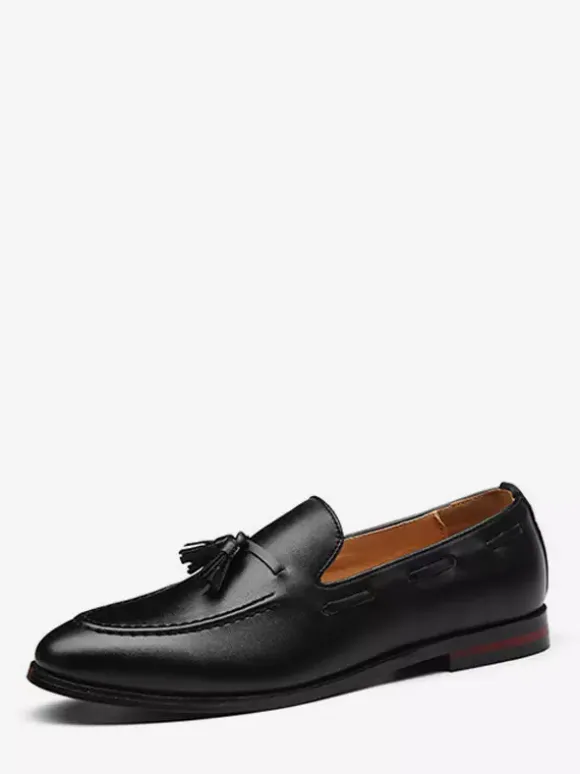 Mens Tassel Loafers Pointed Toe Low Heels Slip-on Leather Penny Shoes