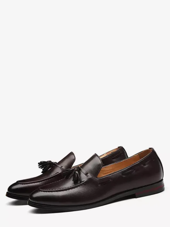 Mens Tassel Loafers Pointed Toe Low Heels Slip-on Leather Penny Shoes