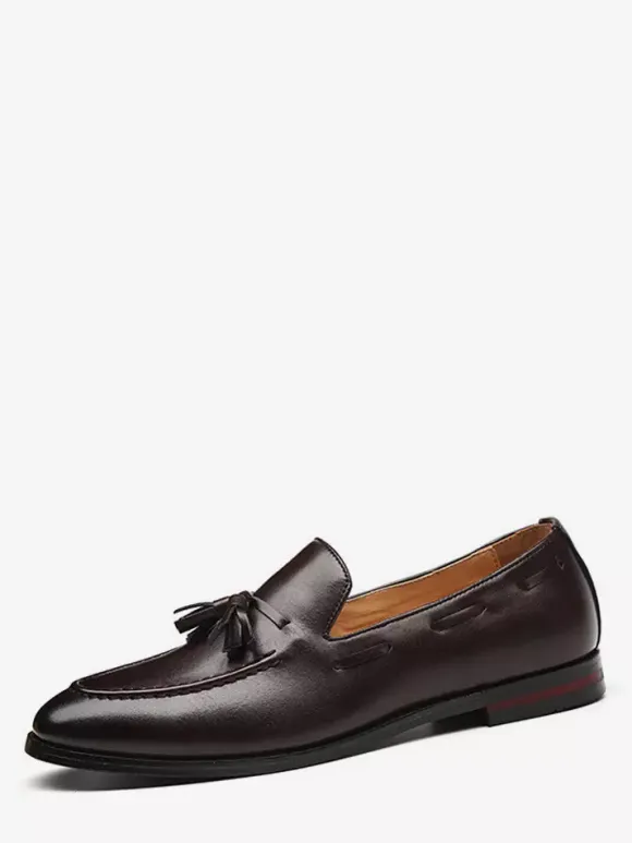 Mens Tassel Loafers Pointed Toe Low Heels Slip-on Leather Penny Shoes