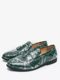 Men's Tassel Loafers Slip-On PU Leather Fish Print Round Toe For Prom Wedding Shoes