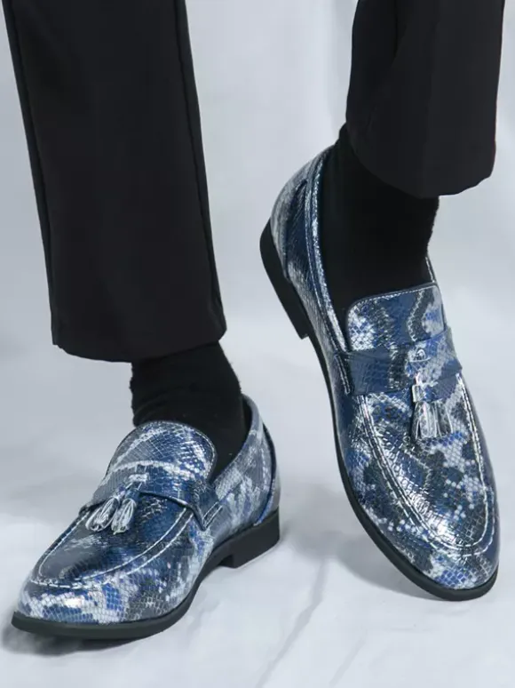 Men's Tassel Loafers Slip-On PU Leather Fish Print Round Toe For Prom Wedding Shoes