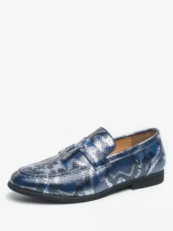 Men's Tassel Loafers Slip-On PU Leather Fish Print Round Toe For Prom Wedding Shoes