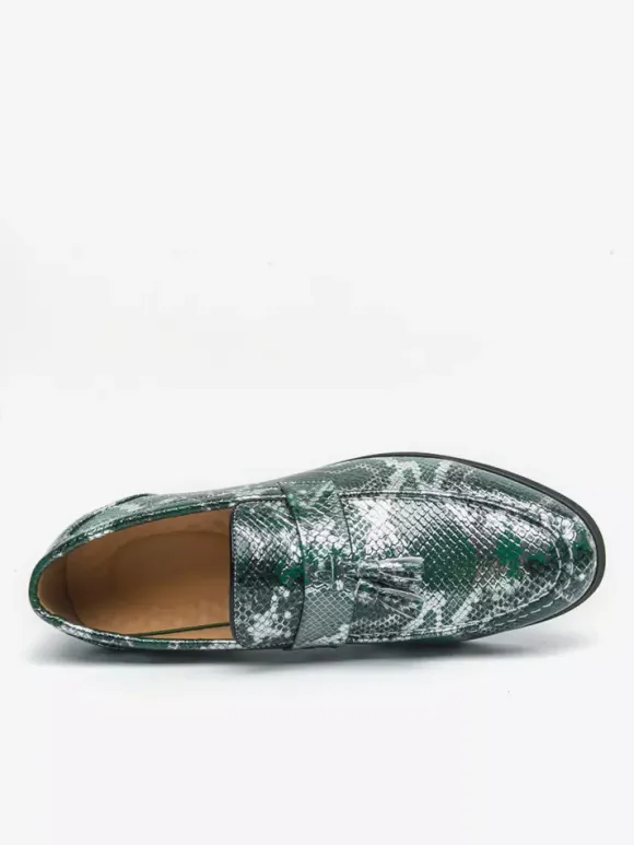 Men's Tassel Loafers Slip-On PU Leather Fish Print Round Toe For Prom Wedding Shoes
