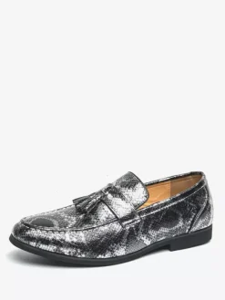 Men's Tassel Loafers Slip-On PU Leather Fish Print Round Toe For Prom Wedding Shoes