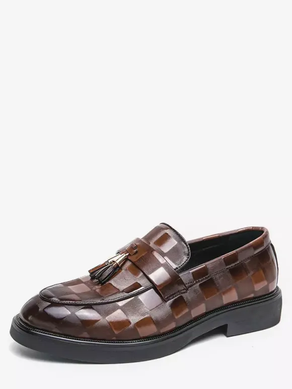 Mens Tassel Loafers Slip-Ons Pointed Toe Penny Shoes Patent Splice Design Low Heels Party Shoes