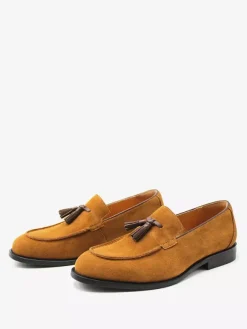 Men's Tassel Loafers Suede Leather Square Toe Men's Loafer Shoes