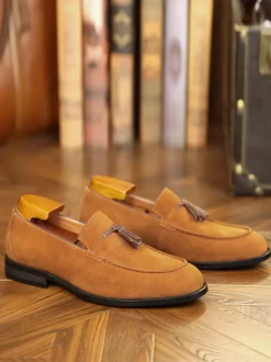 Men's Tassel Loafers Suede Leather Square Toe Men's Loafer Shoes