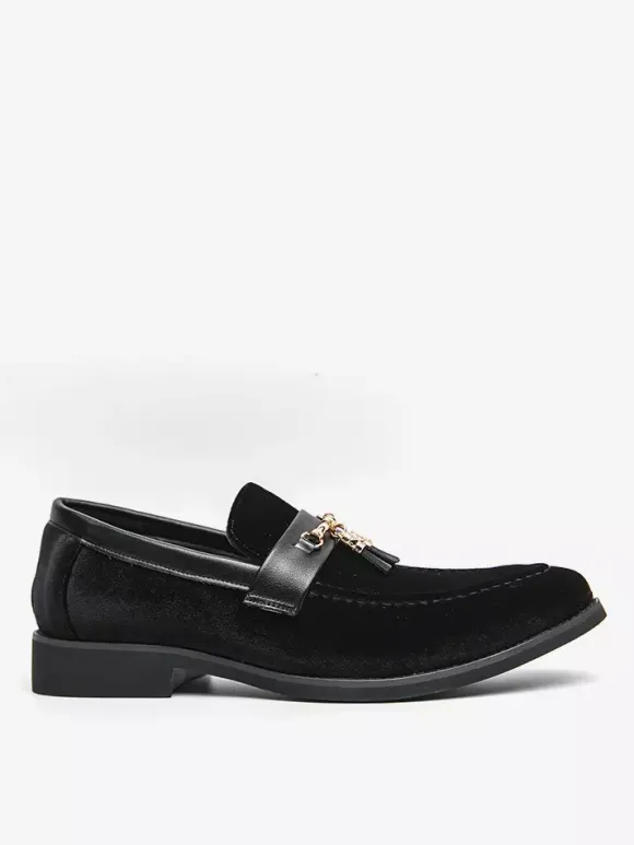 Mens Tassel Loafers Velvet Metal Buckle Rope Shoes For Wedding Prom