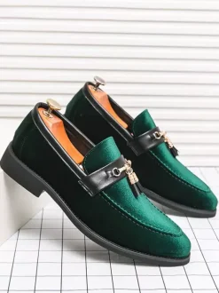 Mens Tassel Loafers Velvet Metal Buckle Rope Shoes For Wedding Prom