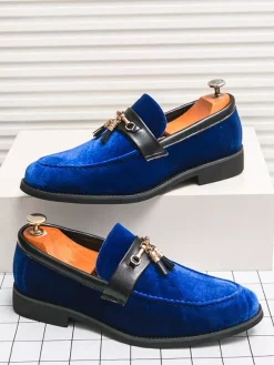 Mens Tassel Loafers Velvet Metal Buckle Rope Shoes For Wedding Prom