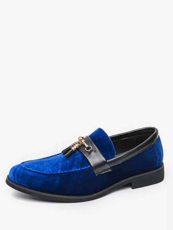 Mens Tassel Loafers Velvet Metal Buckle Rope Shoes For Wedding Prom