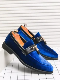 Mens Tassel Loafers Velvet Metal Buckle Rope Shoes For Wedding Prom