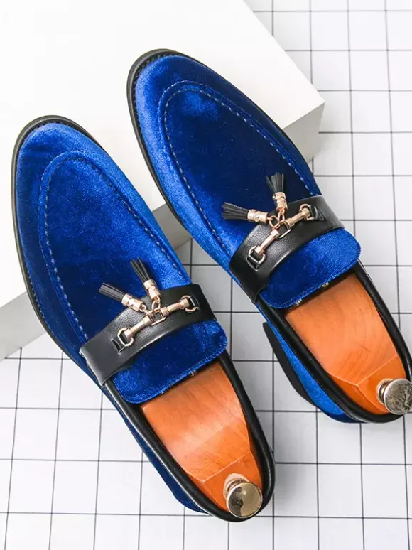 Mens Tassel Loafers Velvet Metal Buckle Rope Shoes For Wedding Prom